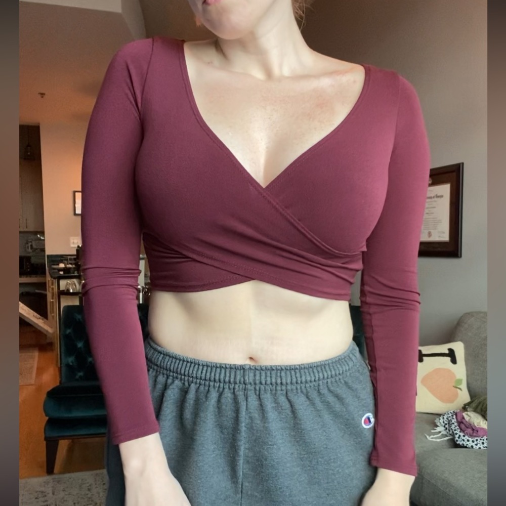 Maroon/burgundy wrap crop top size small